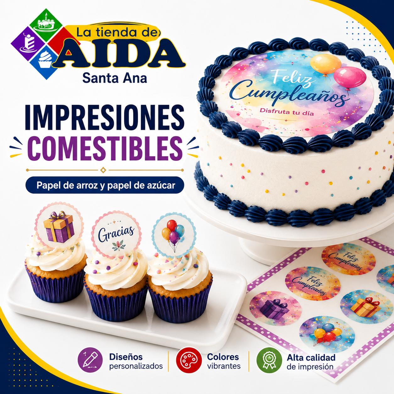 Impresiones comestibles en papel de arroz y azúcar